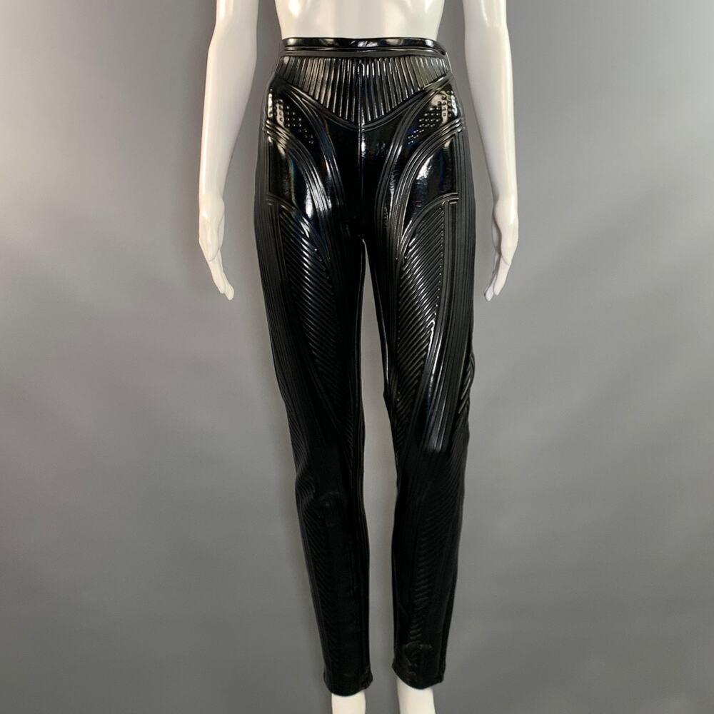 MUGLER Size 0 Black Polyester Blend Lines Skinny Leggings